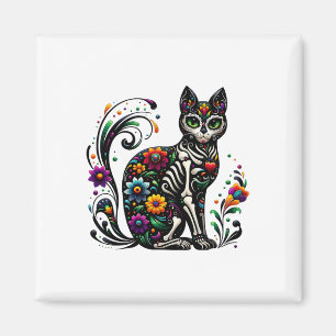 Aimant Dia De Los Muertos Cinco De Mayo Cat Crâne à sucre