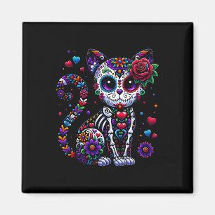 Aimant Dia De Los Muertos Cinco De Mayo Cat Crâne à sucre
