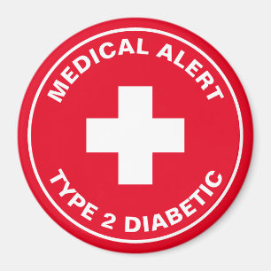 Aimant Diabète Alerte Médicale Type 2 Diabétique Rouge