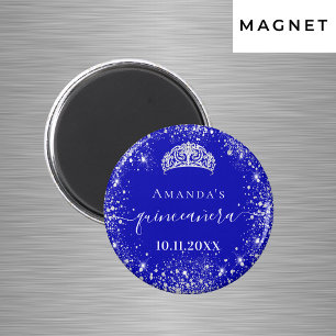 Aimant Diadème pailleté argent bleu royal Quinceanera nom
