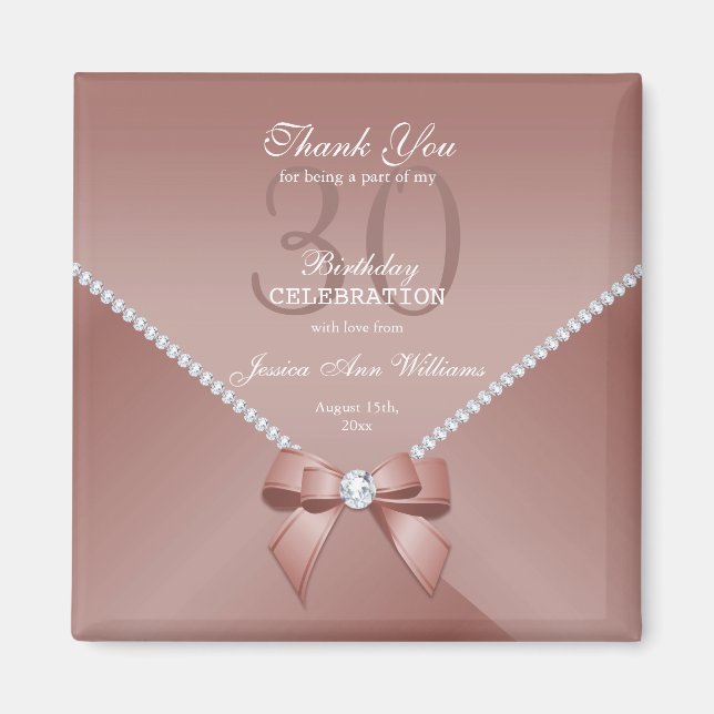 Aimant Diamants romantiques & Bow rose 30e Anniversaire M (Devant)