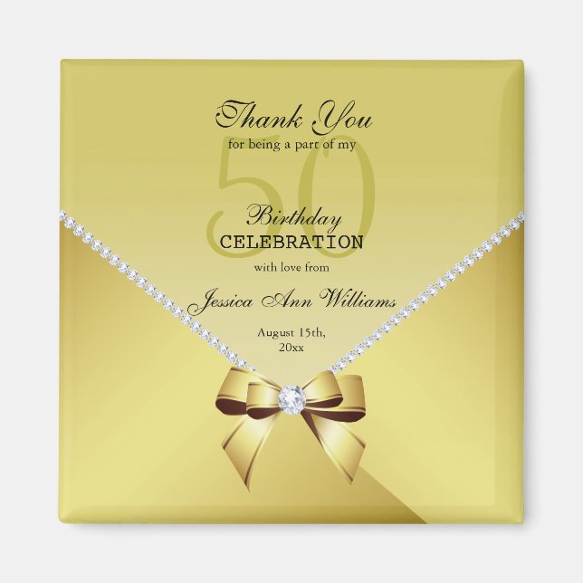 Aimant Diamants romantiques et Bow or 50e anniversaire (Devant)