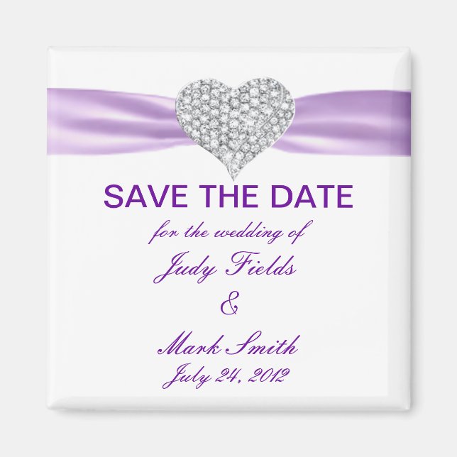 Aimant Diamond Coeur Purple Mariage Enregistrer La Date M (Devant)