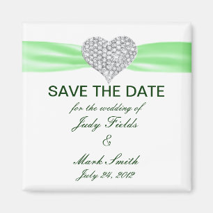Aimant Diamond Heart Green Wedding Enregistrer La Date Ma