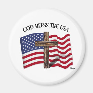 Aimant DIEU BÉNISSE LES ÉTATS-UNIS avec une croix robuste