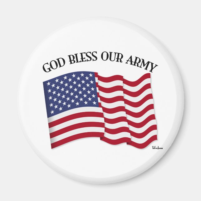 Aimant DIEU BÉNISSE NOTRE ARMÉE avec le drapeau US (Devant)