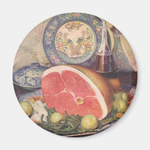 Aimant Dîner vintage de jambon avec haricots verts et po