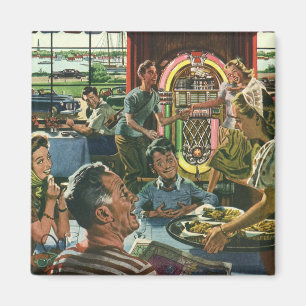Aimant Dîner vintage en famille à un dîner avec Jukebox