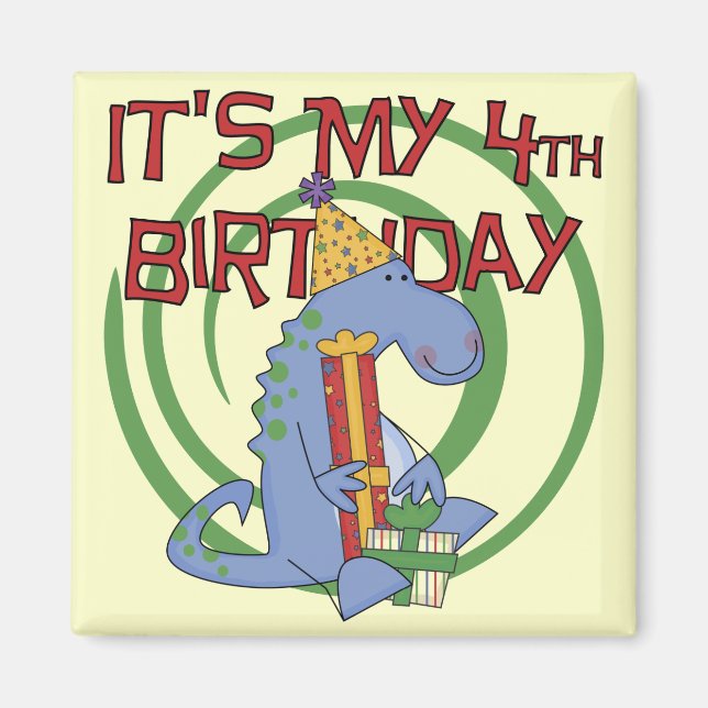 Aimant Dinosaur 4e anniversaire T-shirts et cadeaux (Devant)