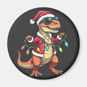 Aimant Dinosaure enveloppé de lumières de Noël Santa Hat