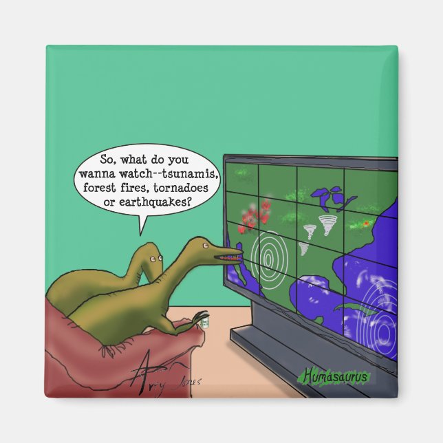 Aimant Dinosaures sur le changement climatique, caricatur (Devant)