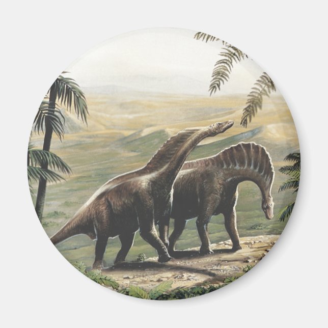 Aimant Dinosaures vintages, Amargasaurus aux palmiers (Devant)
