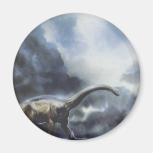 Aimant Dinosaures vintages, Barapasaurus avec nuages de t