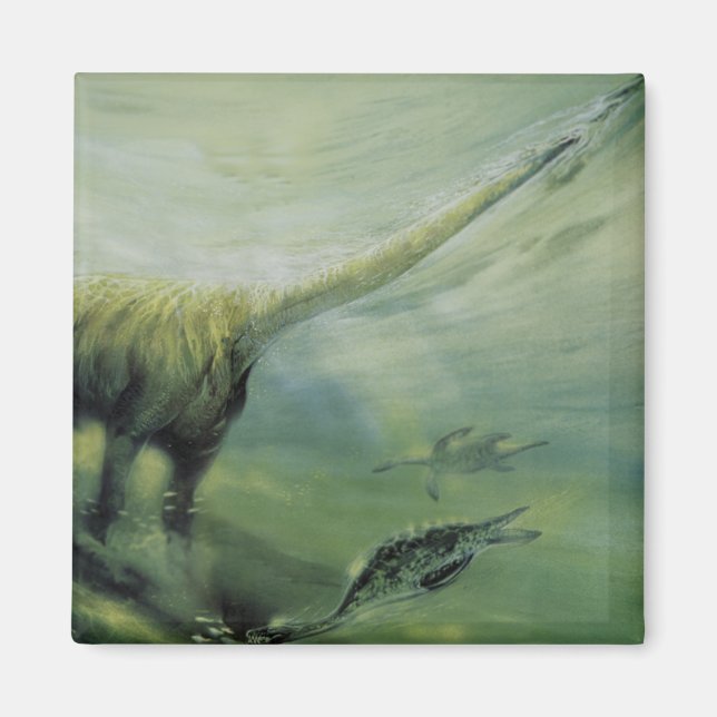 Aimant Dinosaures vintages, Brachiosaurus Nager dans l'oc (Devant)