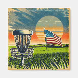 Aimant Disque Drapeau vintage Américain Golf Vintage Sun