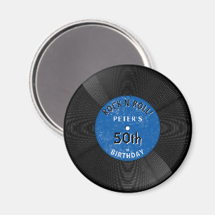 Aimant Disque Vinyle Rétro Rock N Roll Bleu Anniversaire