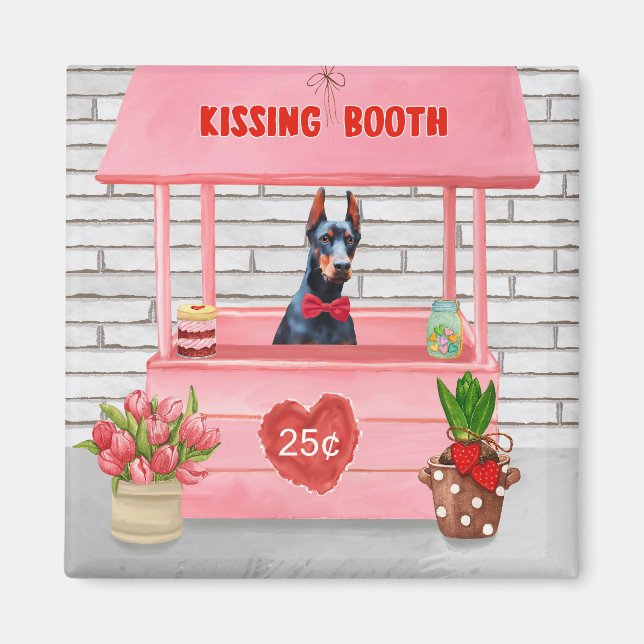 Aimant Doberman Chien Valentine's Day Kissing Booth (Devant)