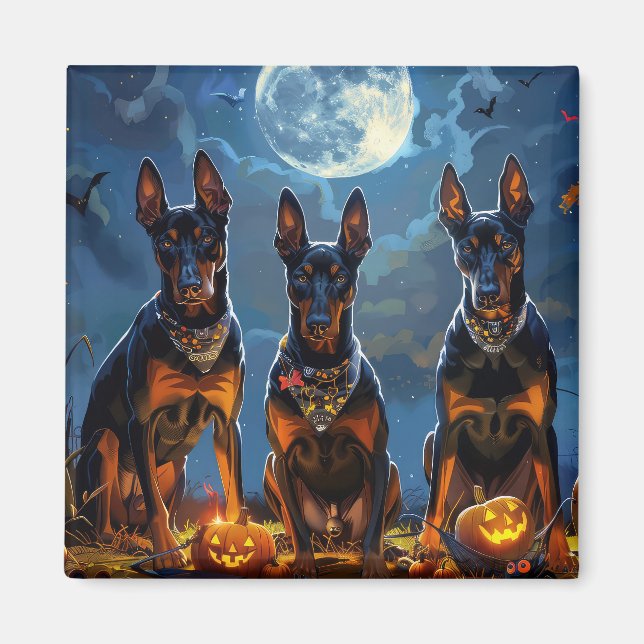 Aimant Doberman Halloween Éffrayant (Devant)