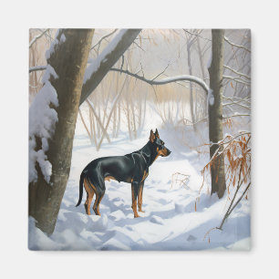 Aimant Doberman Pinscher Laissez Tomber la Neige Noël