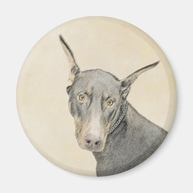 Aimant Doberman Pinscher Peinture - Art Chien original (Devant)