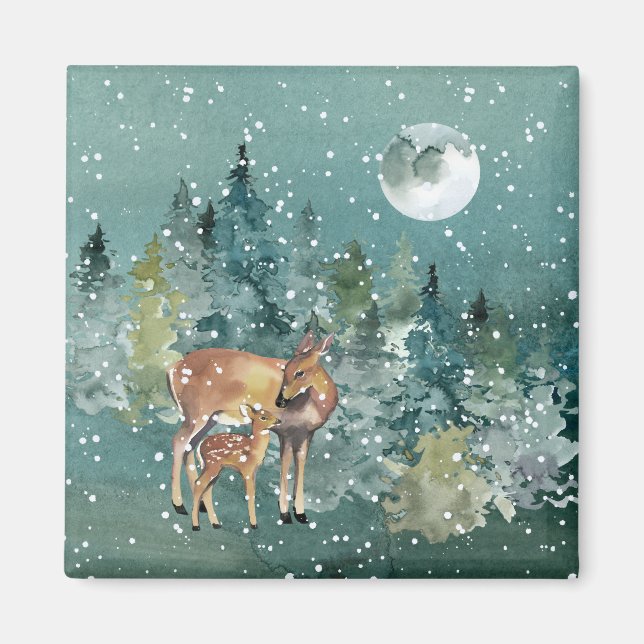 Aimant Doe et chevreuils dans la Pleine lune forestière c (Devant)