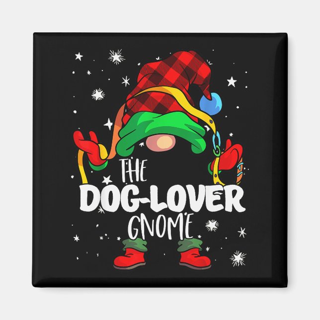 Aimant Dog Lover Gnome Red Buffalo Plaid Matching Family  (Devant)