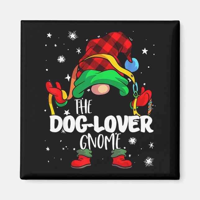 Aimant Dog Lover Gnome Red Buffalo Plaid Matching Family  (Devant)