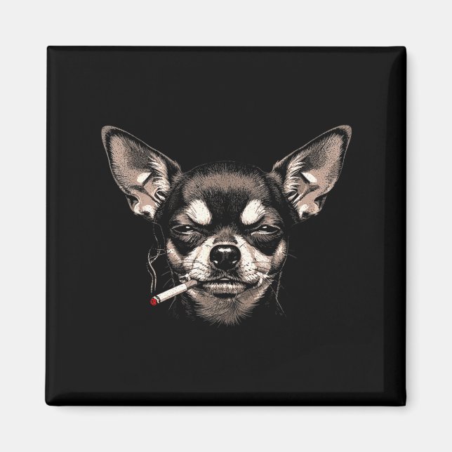 Aimant Dog Smoking Cigarette Funny Chihuahua Meme Men Wom (Devant)