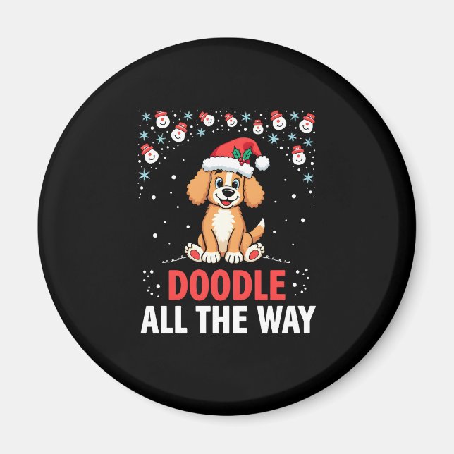 Aimant Doodle All The Way Funny Goldendoodle Santa Hat Ch (Devant)