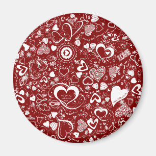 Aimant Doodles d'amour du coeur rouge-blanc-rond magnétiq