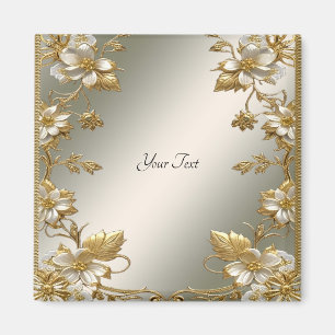 Aimant d'ornat blanc Floral Or