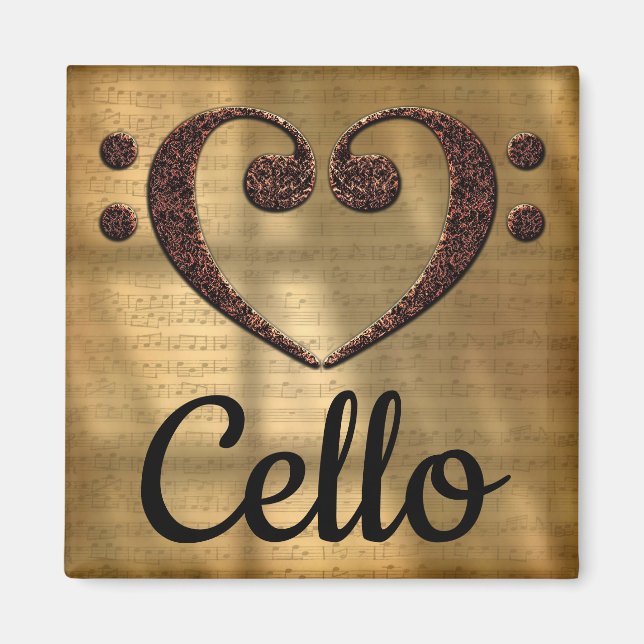 Aimant Double Basse Clef Heart Cello (Devant)