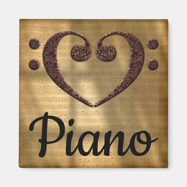 Aimant Double Basse Clef Heart Piano (Devant)