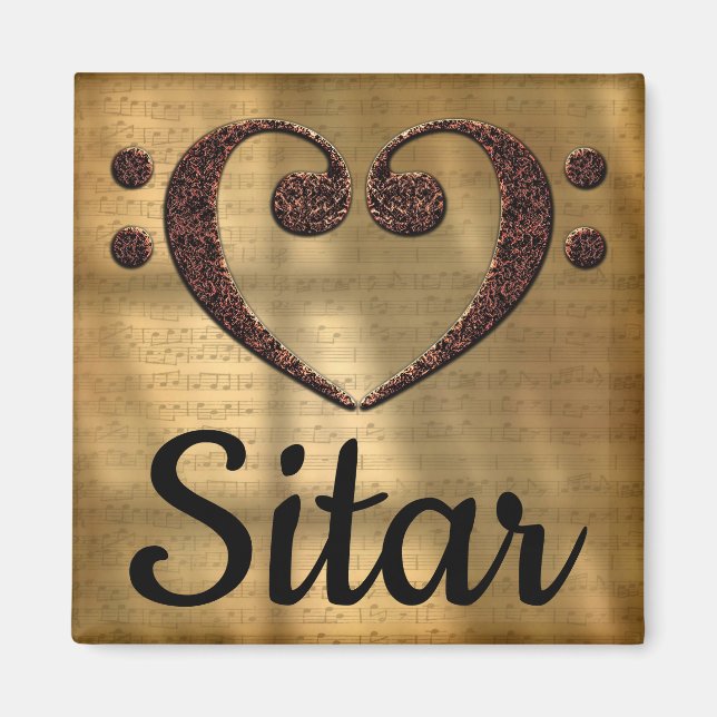 Aimant Double Basse Clef Heart Sitar (Devant)