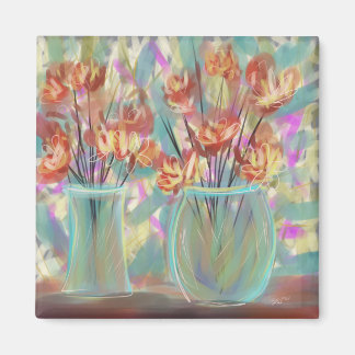 Aimant Double Vase Bouquet Turquoise Art original