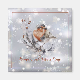 Aimant Douce oiseau d'hiver et neige coutume de vacances