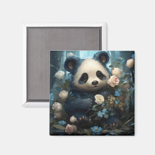 Aimant Doux Ours De Panda Chez Les Roses De La Jungle