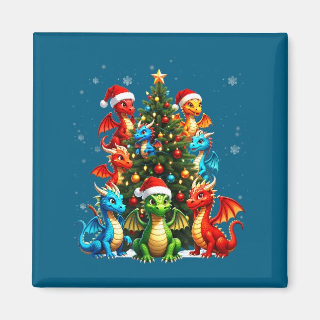 Aimant Dragon Christmas Tree Squad Santa Hat Fantasy Myth (Devant)