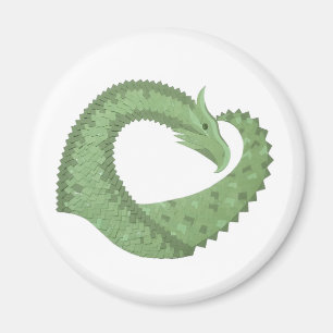 Aimant Dragon coeur vert olive sur fond blanc