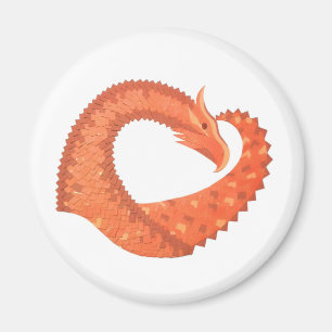 Aimant Dragon de coeur orange sur blanc