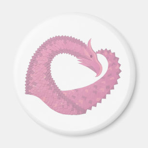 Aimant Dragon de coeur rose sur blanc