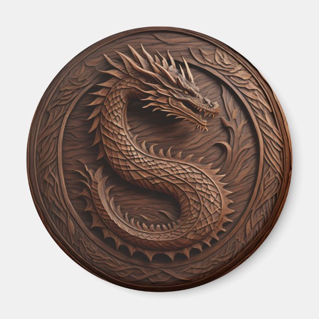 Aimant Dragon de sculpture sur bois simulé (Devant)