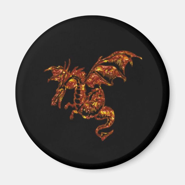 Aimant Dragon flamboyant sur noir (Devant)