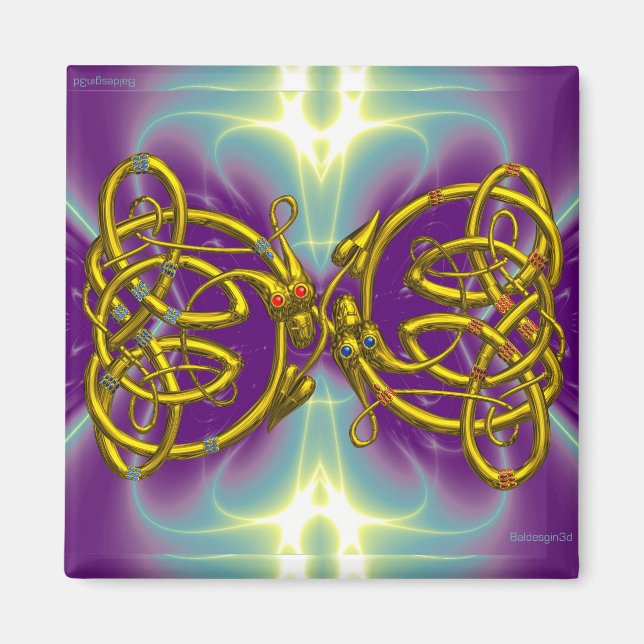 Aimant DRAGON LOVE / Gold Celtic Knot Dragons (Devant)