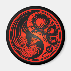 Aimant Dragon rouge et noir Phoenix Yin Yang
