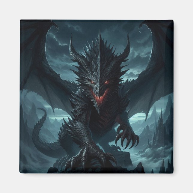 Aimant Dragon sombre et médiéval (Devant)
