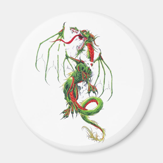 Aimant Dragon vert cool du Moyen-Age (Devant)