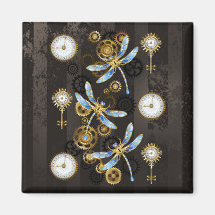 Aimant Dragonflies de Steampunk sur arrière - plan rayé b