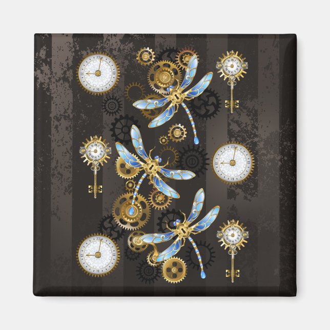 Aimant Dragonflies de Steampunk sur arrière - plan rayé b (Devant)