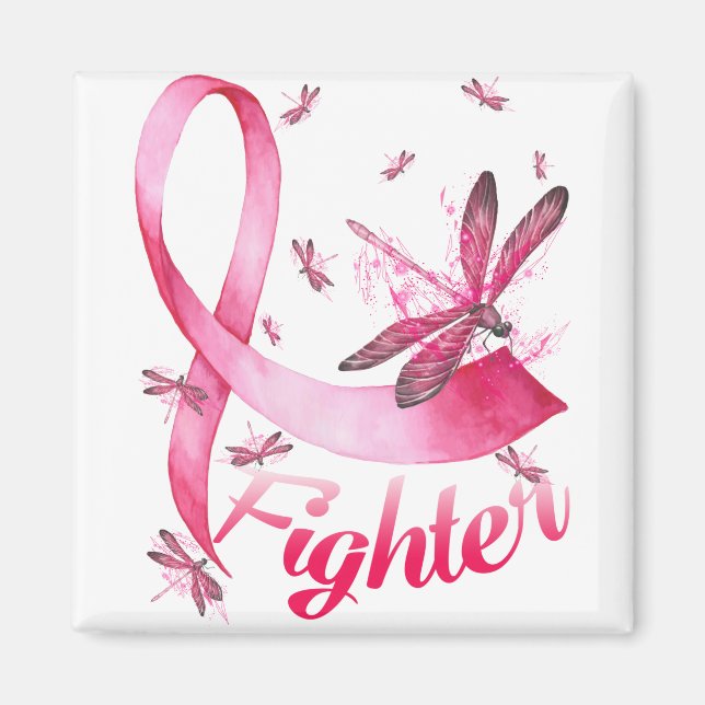 Aimant Dragonfly rose Ribbon Cancer du sein (Devant)